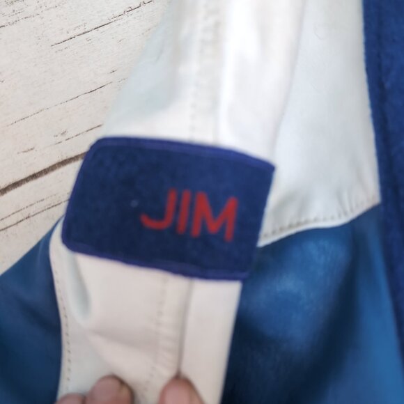 First Impressions Varsity Jacket Blue/White Melton Wool Leather Retro – Men’s 46 - Picture 5 of 12